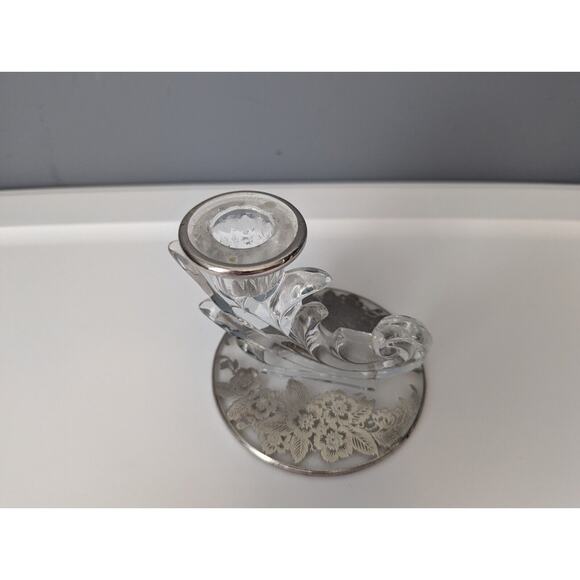 Vintage Fostoria Baroque Taper Candlestick Holder Floral Etched Base 1940's - Picture 2 of 7